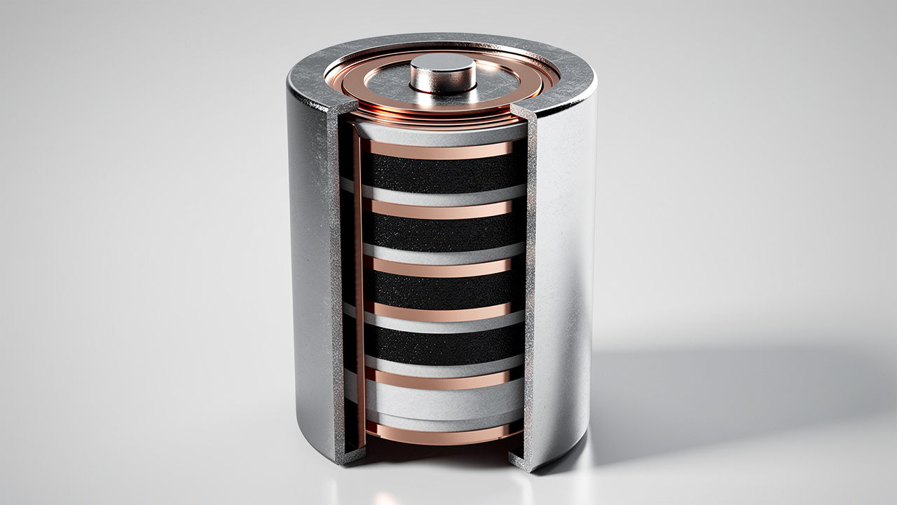 Cross-section of lithium-ion battery showing internal layers